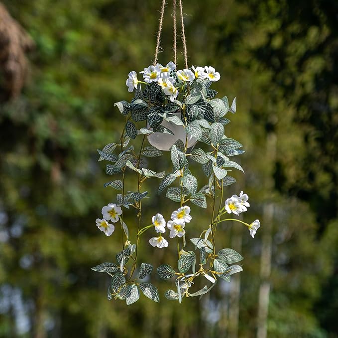 2PCS Artificial Hanging Plant with Pot Faux Hanging Plants Small Hanging Plants Pot with Artificial Vines and Flower Greenery Decoration for Living Room Wall Home Wall Shelf (White)