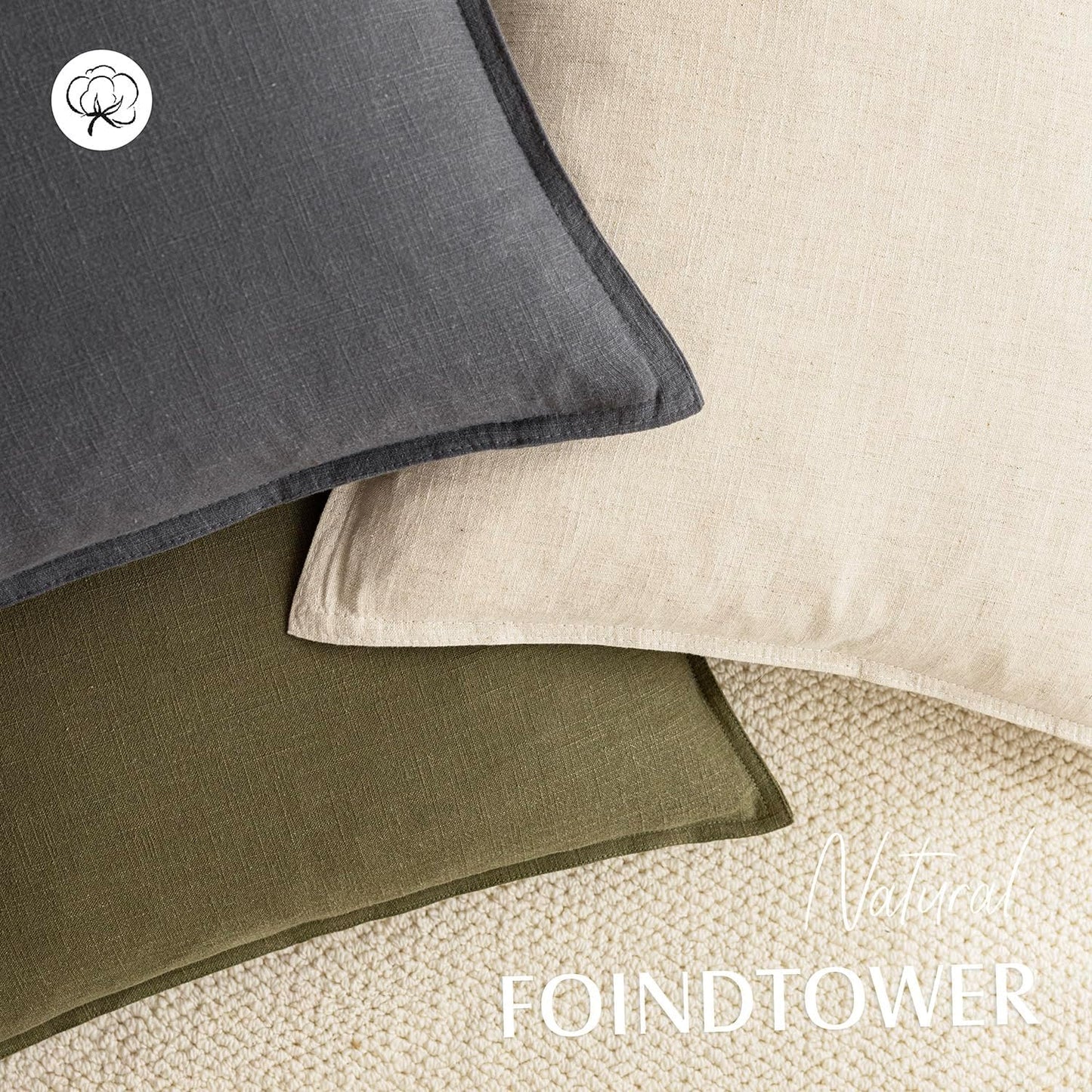 Foindtower Pack of 2, Decorative Linen Soild Throw Pillow Covers Soft Accent Lumbar Cushion Case Boho Farmhouse Pillowcase for Chair Couch Sofa Bedroom Living Room Home Decor 12 x 20 Inch Grey