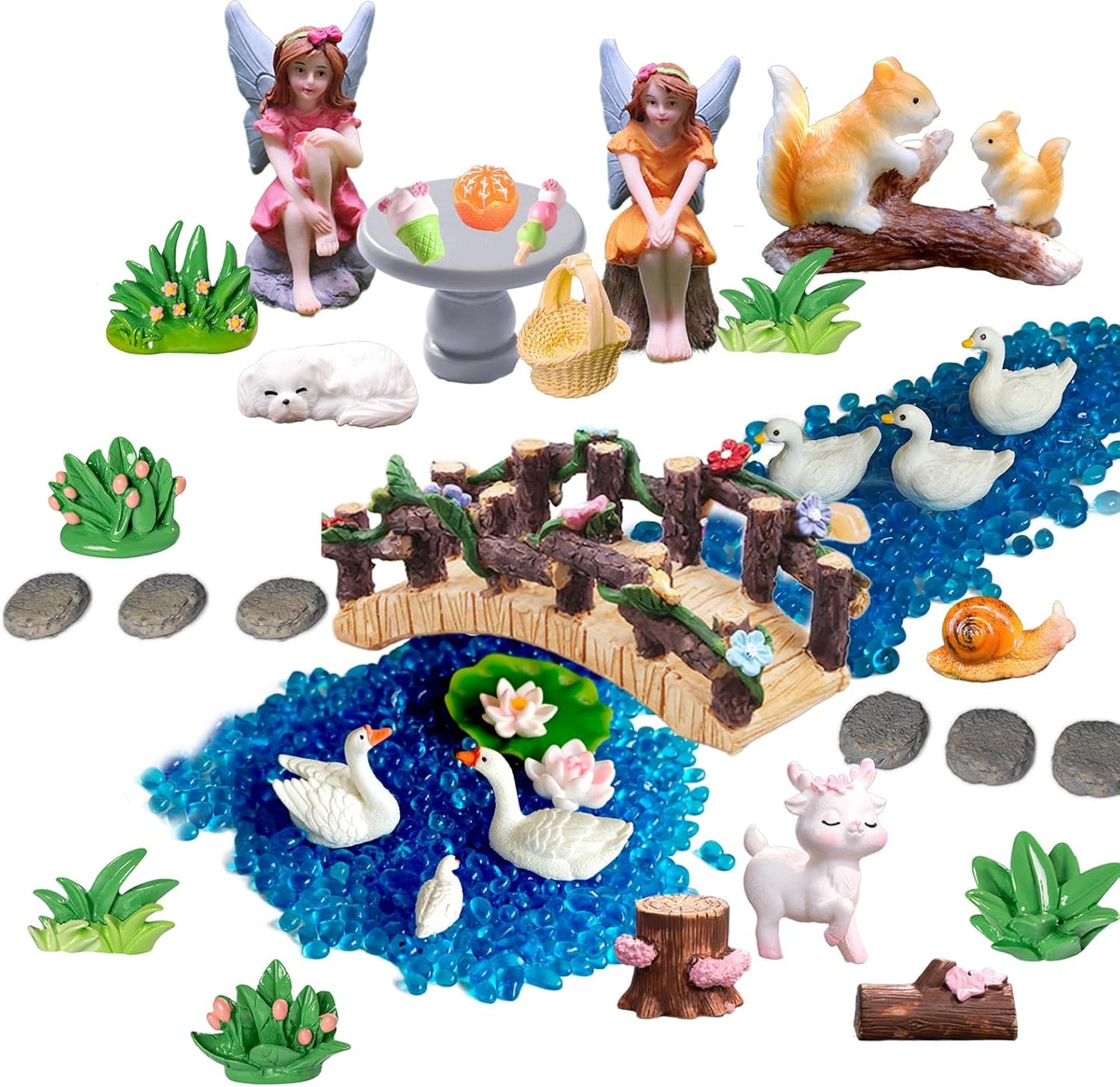 Kai Dream Miniature Fairy Garden Kit, 36 Pcs Miniature Fairy Garden Resin Figurines for Plant Pots, Backyard, Lawn, Micro Landscape, Dollhouse, Terrarium