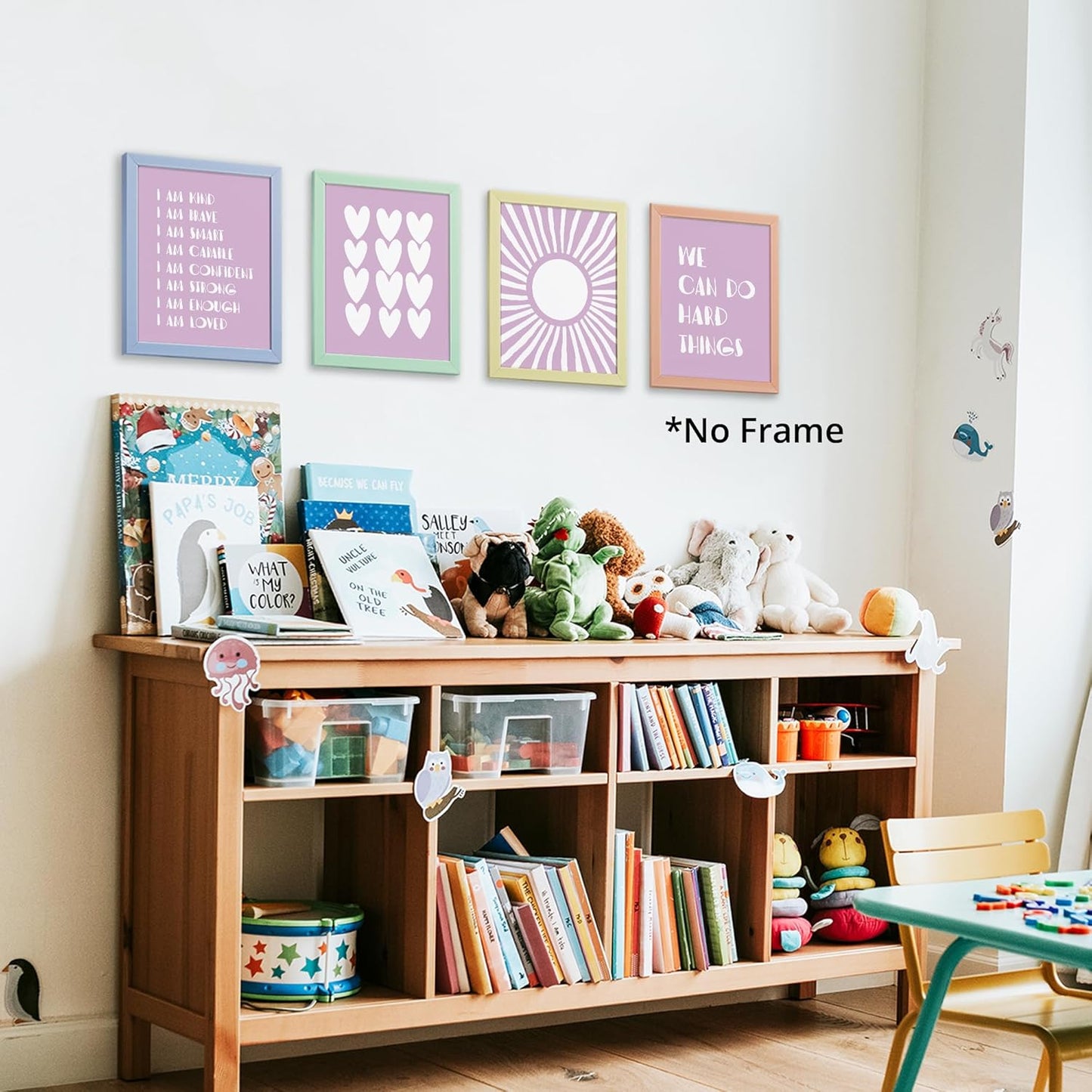 I am Kind Brave Smart Affirmations Purple Sun Sunshine Hearts Poster Prints for Girls Kids Room Playroom Decor,Girl Nursery Decorations Prints Wall Art Unframed 4pcs 8x10inches,Girls Kids Gifts