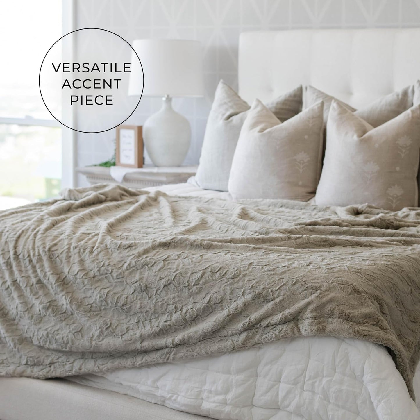 GRACED SOFT LUXURIES Feather Extra Large Faux Fur Throw Blanket | Ultra Soft & Fluffy 60x80 inches | Cozy, Thick & Warm | Perfect for Bed, Couch, and Lounging for Kids & Adults | Feather Gray