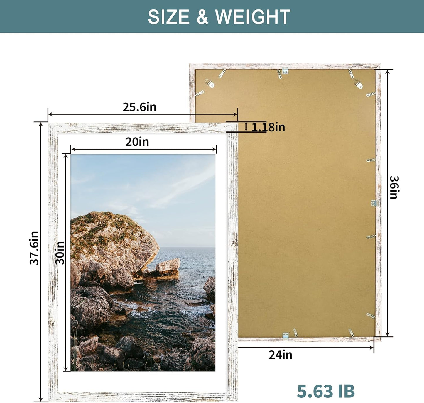 iRahmen 24x36 Poster Frame Set of 2 with Plexiglass, Distressed White Wood Frames Display 20x30 Picture with Mat or 24 x 36 Without Mat, Photo Gallery Wall Mounting Horizontal and Vertical