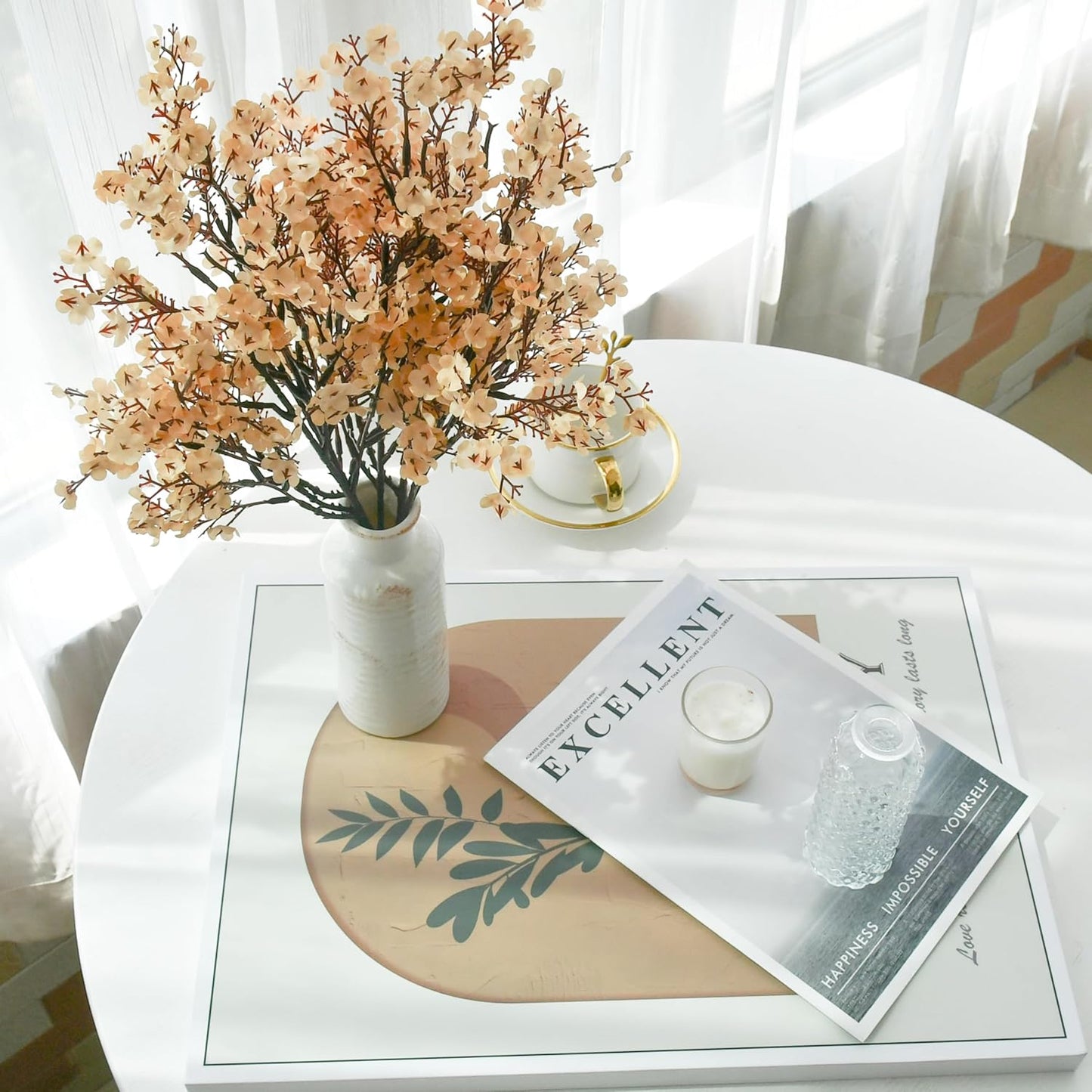 Mandy's Champagne Artificial Baby’s Breath Flowers 6 Bundles Silk Gypsophila with Bendable Stems for Fall Centerpiece Wedding Decor and Table Arrangements