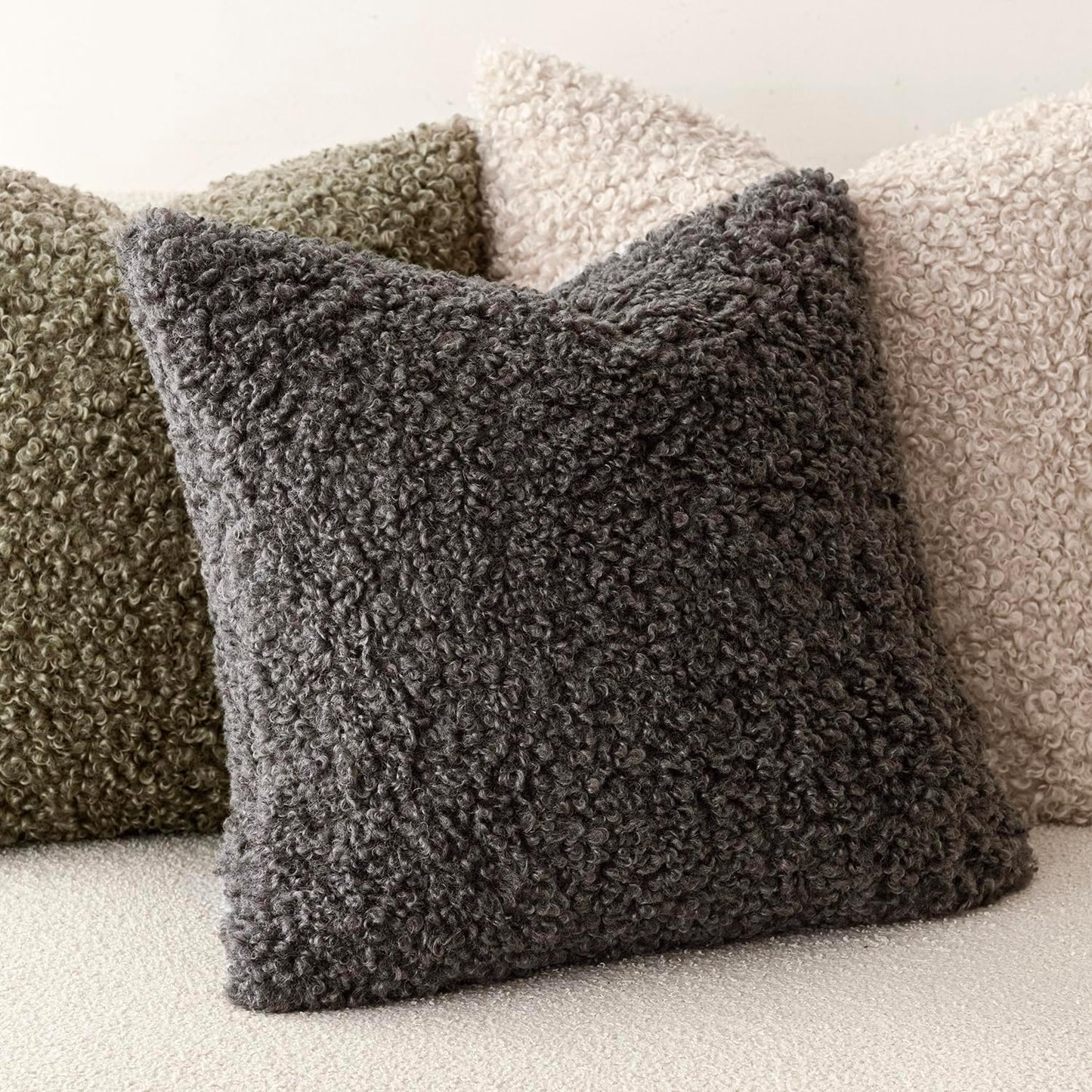 Foindtower 2 Pieces 26x26 Inch Dark Gray, Faux Fur Throw Pillow Cover Accent Sherpa Furry Pillow Covers Fuzzy Soft Pillowcases Cozy Sheepskin Decorative Fleece Cushion Case for Bed Couch Living Room