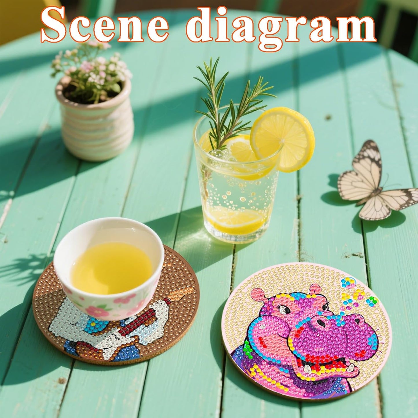 DOTSOPS Animal Diamond Painting Coaster with Holder 5D Diamond Art Kits for Adults Round Full Drill Beginners Gem Dots Craft Arts Supplies Party Home Decor 8pcs