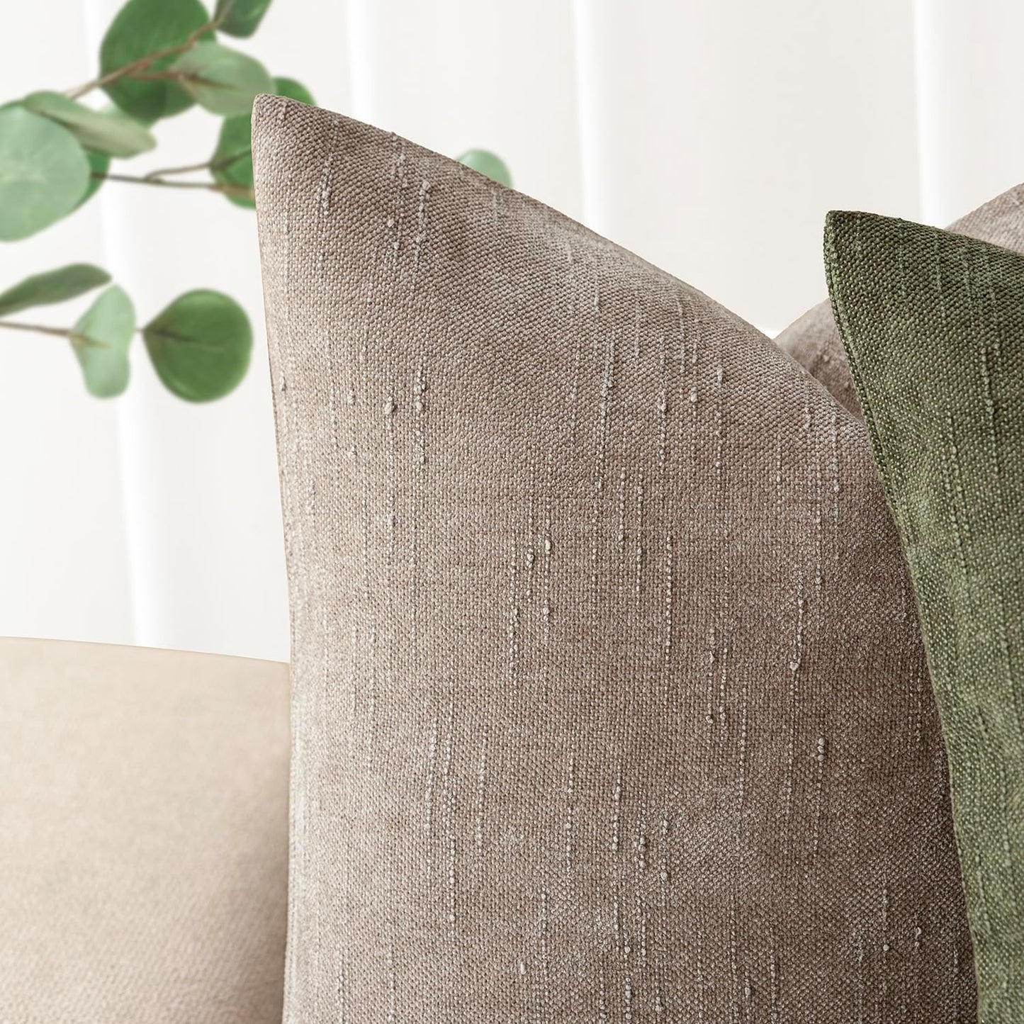 Foindtower Set of 2 Textured Chenille Throw Decorative Pillow Covers Square Accent Solid Cushion Cover Neutral Farmhouse Lumbar Pillow Case for Couch Sofa Bedroom Living Room 12x20 Inch,Light Taupe