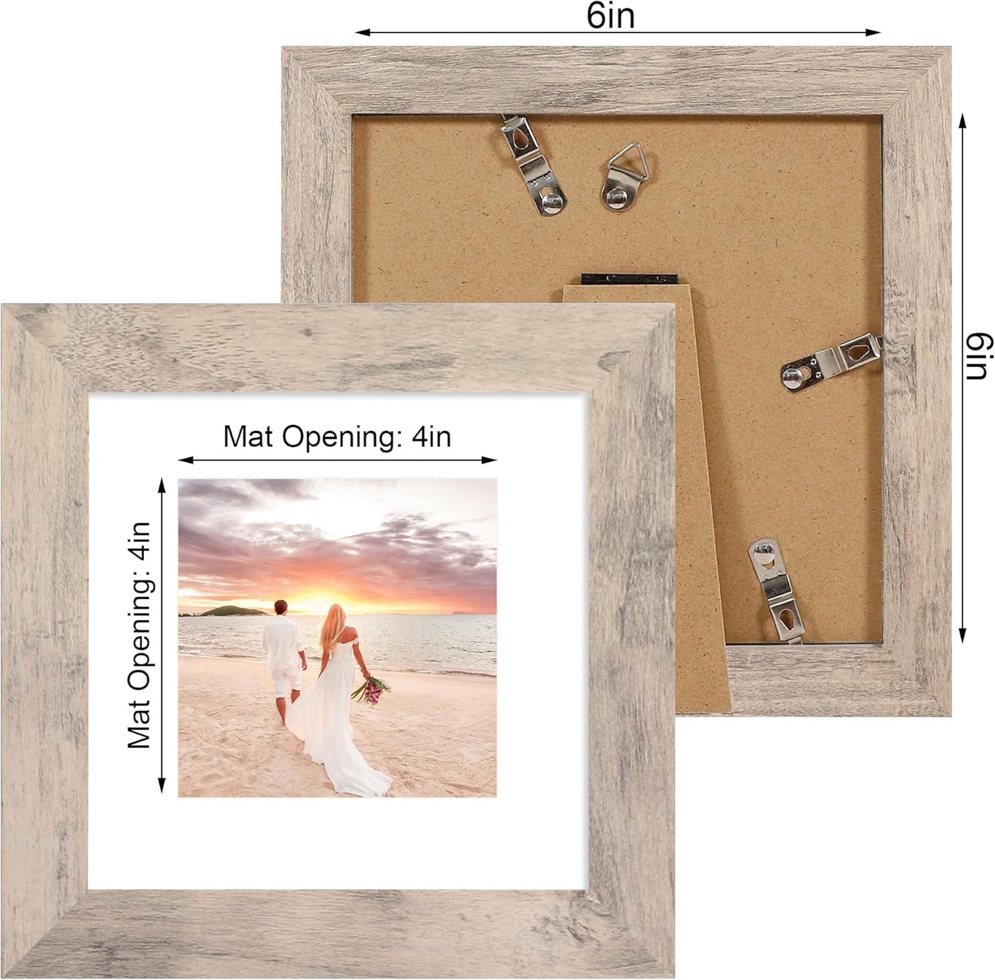 iRahmen 6x6 Picture Frame Set of 4 with High Definition Glass, Smoke Gray Frame Display 4x4 Pictures with Mat or 6 x 6 Without Mat, Wood Square Photo Frame for Wall Mount and Tabletop Display