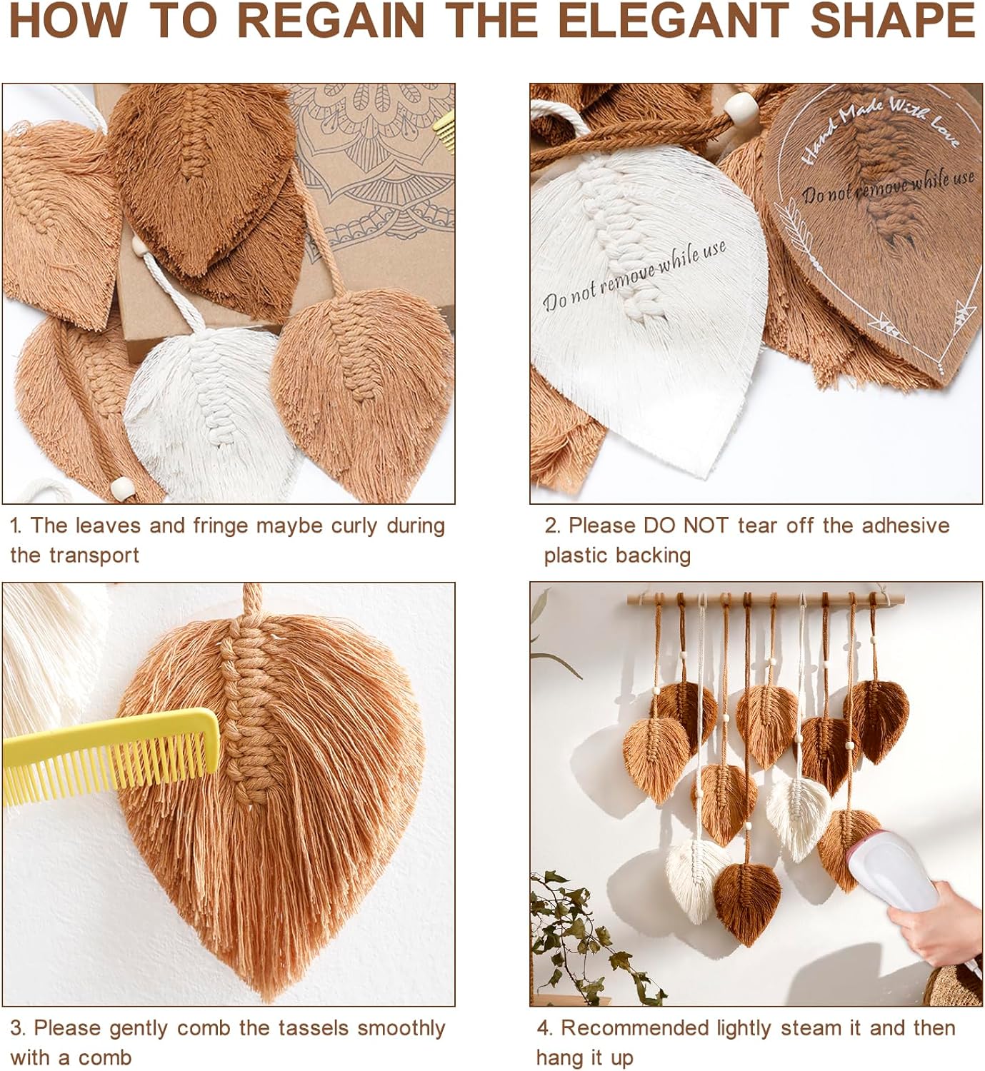 Macrame Tapestry Wall Hanging - Hand Woven Boho Tapestry Fall Leaves Wall Decor, Small Tassels Brown Yarn Hanging Ornament Decor for Bedroom Living Room Dorm