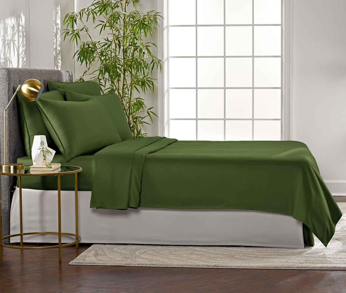 Full Sheets by Pure Bamboo, Genuine 100% Organic Viscose Derived from Bamboo Bed Sheet Set, Luxuriously Soft & Cooling, Double Stitching, Lifetime Quality Promise (Full, Pesto)