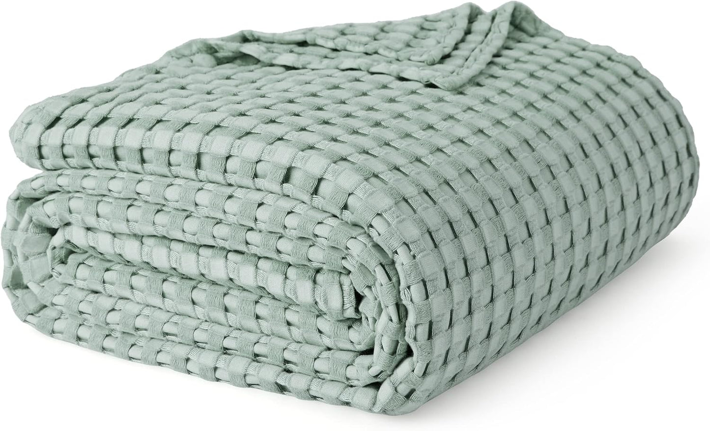 Bedsure Cooling Cotton Waffle Queen Size Blanket - Lightweight Breathable Summer Blanket of Rayon Derived from Bamboo for Hot Sleepers, Luxury Throws for Bed, Couch and Sofa, Mint Green, 90x90 Inches