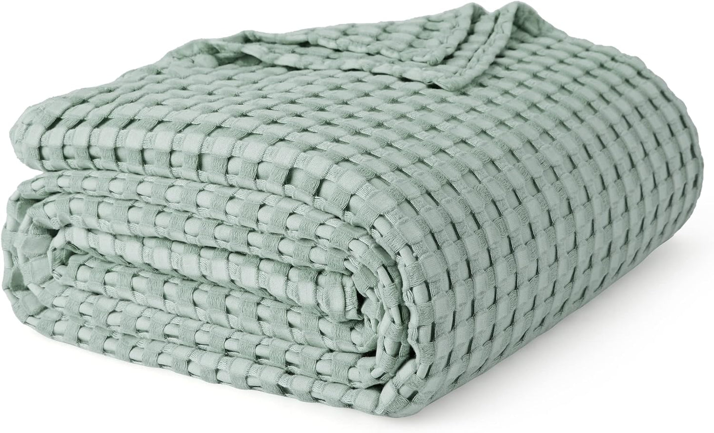 Bedsure Cooling Cotton Waffle King Size Blanket - Lightweight Breathable Blanket of Rayon Derived from Bamboo for Hot Sleepers, Luxury Throws for Bed, Couch and Sofa, Sage Green, 104x90 Inches