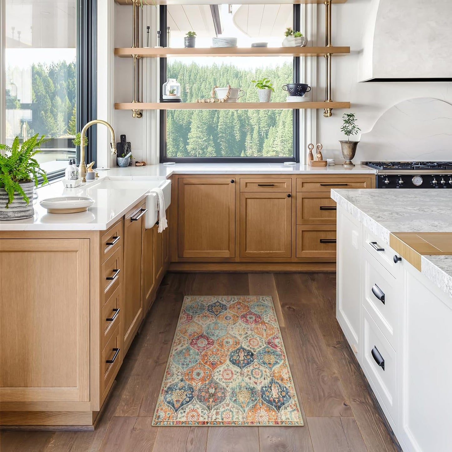 Lahome Moroccan Trellis Washable Rug, 2x3 Kitchen Rugs for Entryway Bathroom, Non-Slip Indoor Door Mat Ultra-Thin, Small Oriental Throw Carpet for Bedroom Entry, Cream/Multi