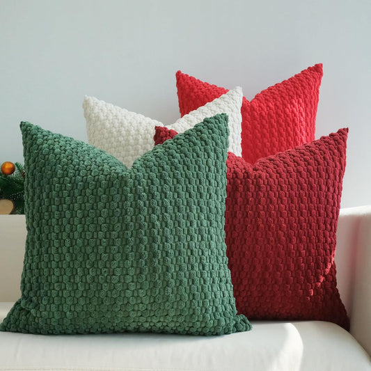 JOJUSIS Pack of 4 Christmas Decorative Throw Pillow Covers Farmhouse Boho Home Decor Striped Corduroy Square Pillowcases 20 x 20 Inch Christmas Red Green Burgundy Cream White