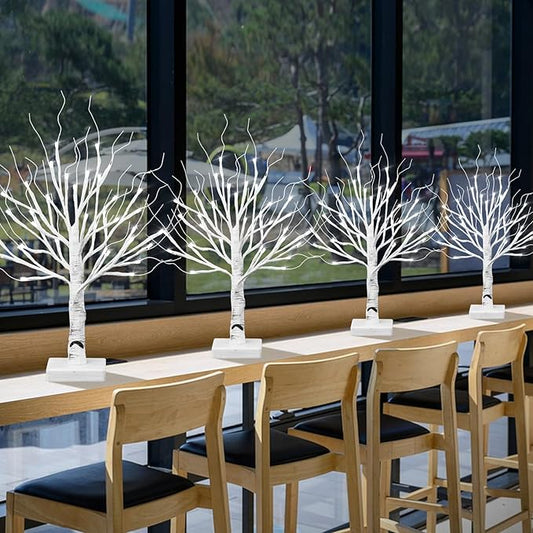 4pcs 36LED Lighted Birch Tree Home Decor - White Birch Tree with Lights Money Tree Wedding Centerpieces Artificial Branches Table (White)