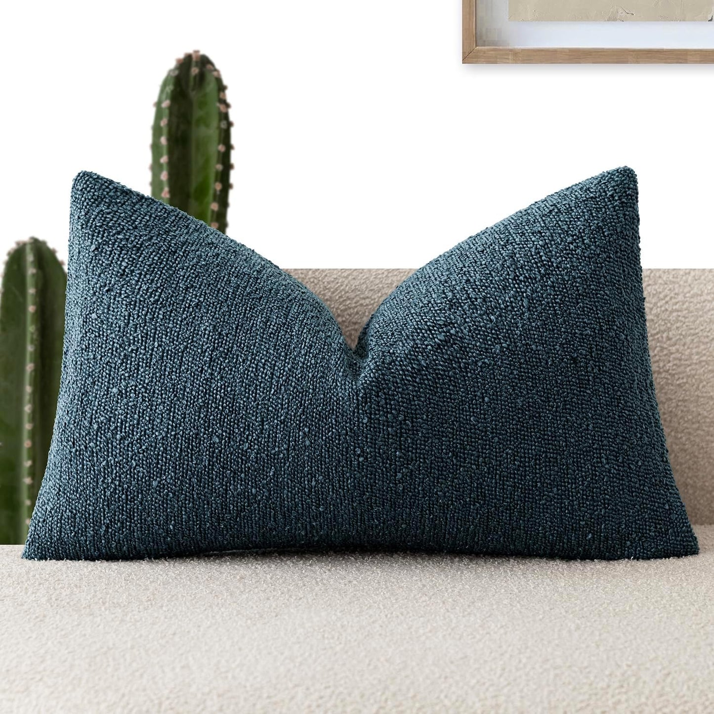 Foindtower Decorative Textured Boucle Throw Pillow Covers Accent Solid Lumbar Pillow Cases Soft Cozy Couch Cushion Case for Chair Sofa Bedroom Living Room Home Decor 12x20 Inch,1PC,Dark Blue