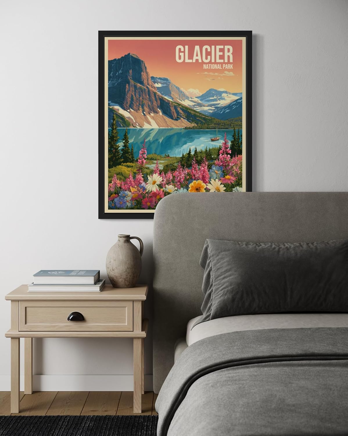 Glacier National Park Art Print Poster, Vintage Retro Pop Art Travel Wall Art Bedroom Bathroom Living Room Decor 185 (Glacier, 16 x 20 inches, Unframed)