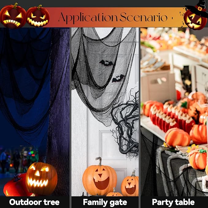 6 Pack Halloween Black Creepy Cloth - Halloween Decorations Clearance - 30X72 Inch Spooky Fabric Cloth for Haunted House - Creepy and Spooky Halloween Decorations for Party Outdoor Or Indoor