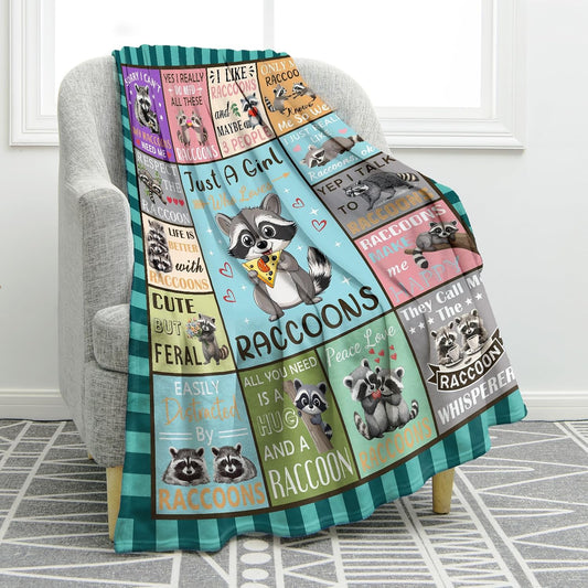 Jekeno Raccoon Blanket Cute Animals Gifts for Women Men Kids Girls Boys Mom Wife Friends Halloween Birthday Home Bedroom Living Room Decor Colorful Throw Blanket 60"x80"