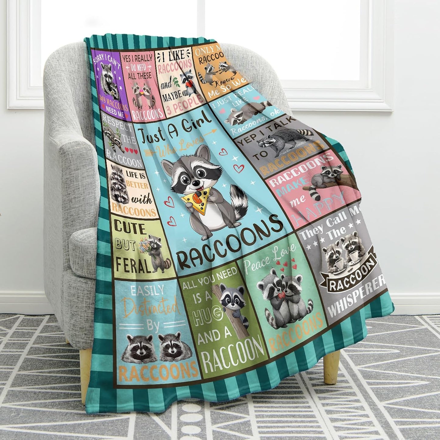 Jekeno Raccoon Blanket Cute Animals Gifts for Women Men Kids Girls Boys Mom Wife Friends Halloween Birthday Home Bedroom Living Room Decor Colorful Throw Blanket 50"x60"