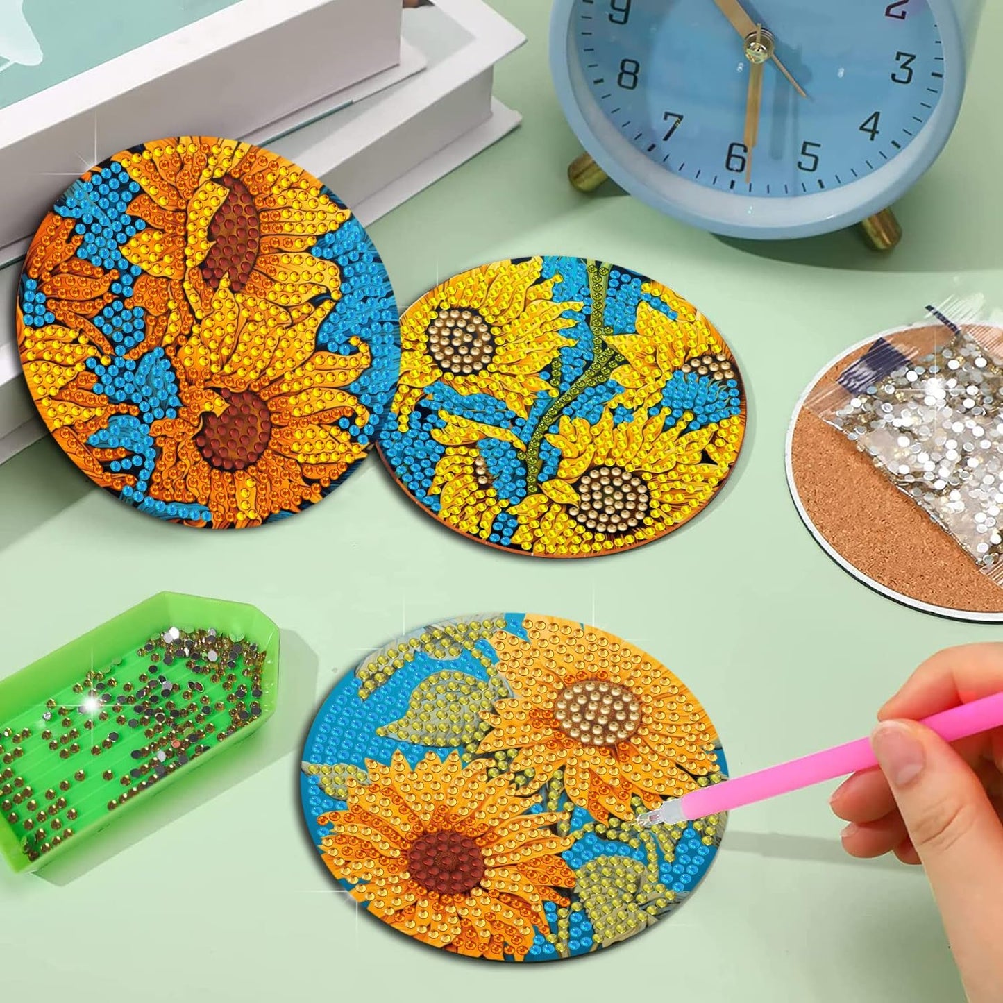 EWJRNSF 6 PCS Diamond Painting Coaster Set - Small Diamond Painting Coasters Kit for Beginners and Adults - Art Craft Supplies Item Sunflower