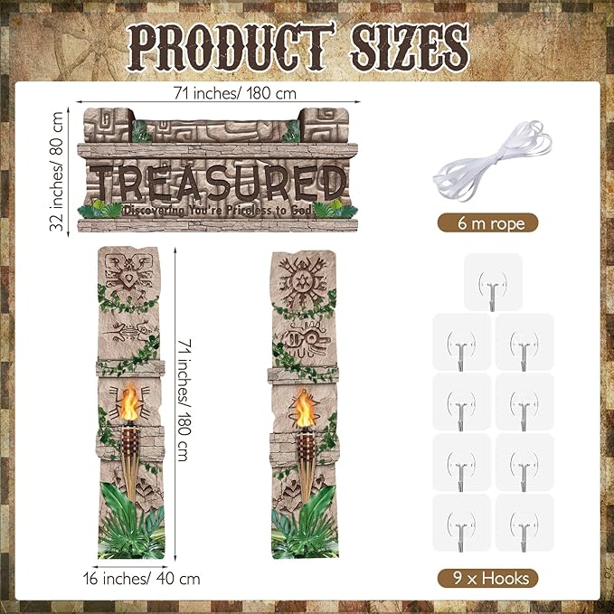 3 Pcs Jungle Safari Treasure Door Decorations Treasure Adventure Hunt Porch Banner Tropical Rainforest Leaves Safari Party Hanging Door Banner for Halloween Trunk or Treat Decorations