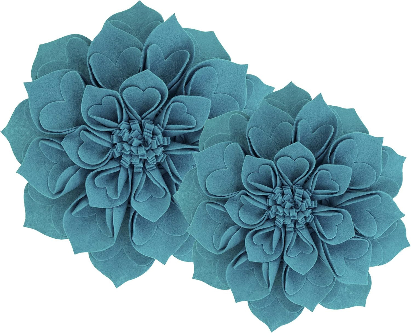 Fennco Styles Handmade 3D Heart-Shaped Petals Flower Decorative Throw Pillow Cover Only - 13" Round Teal Floral Pillow Case for Couch, Home Décor and Holiday, Housewarming Gift