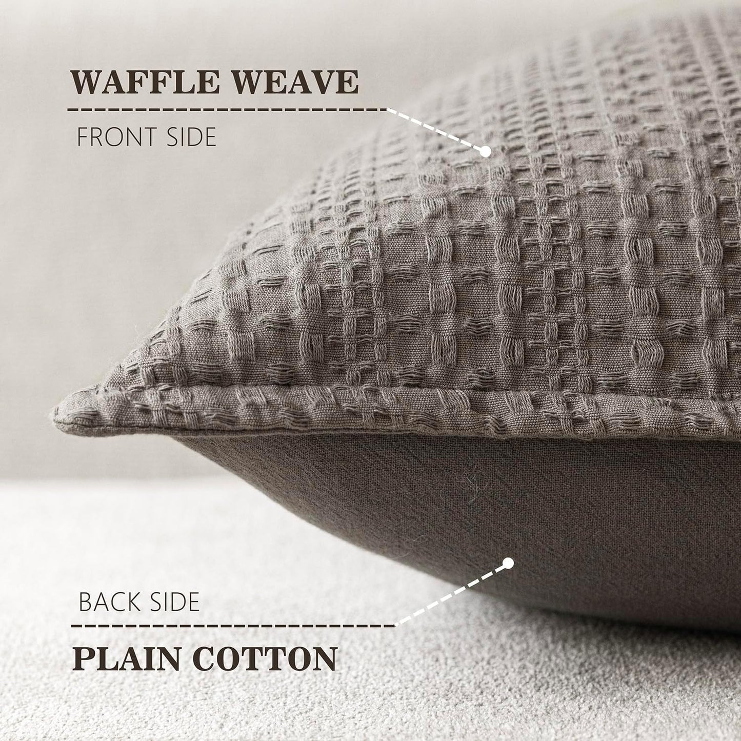 Foindtower Set of 2 Decorative Cotton Waffle Weave Throw Pillow Covers Euro Shams Cushion Covers Accent European Pillowcase for Bed Couch Sofa Bedroom Living Room Home Decor 18×18 Inch Taupe Gray