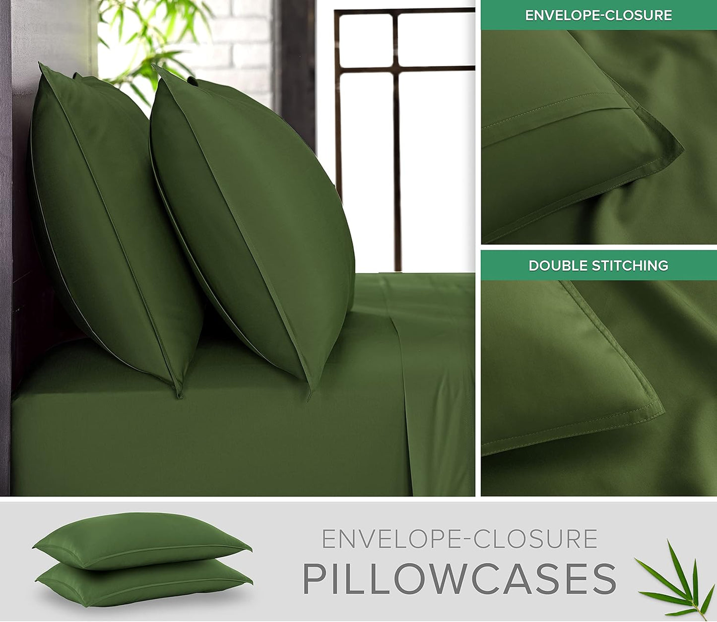 Full Sheets by Pure Bamboo, Genuine 100% Organic Viscose Derived from Bamboo Bed Sheet Set, Luxuriously Soft & Cooling, Double Stitching, Lifetime Quality Promise (Full, Pesto)