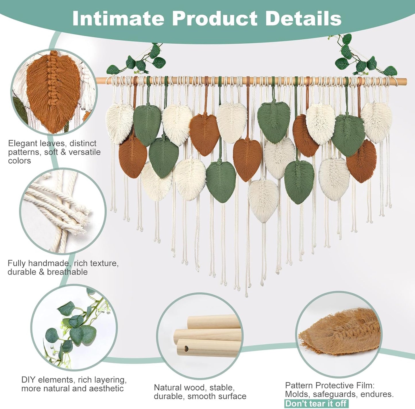 Gliterra Large Macrame Wall Hanging Handmade Boho Tapestry 43"x32" - Wall Art Decor for Living Room, Bedroom, Wedding (Brown)