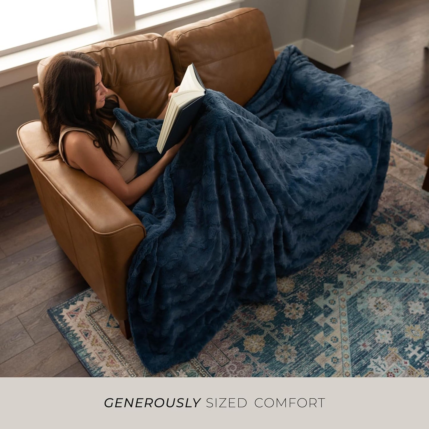 GRACED SOFT LUXURIES Throw Blanket Oversized Warm Cozy Comfy Cuddly Elegant Softest Faux Fur for Home, Couch, Bed, Sofa, Chair, Travel (XL 60" x 80", Blue)