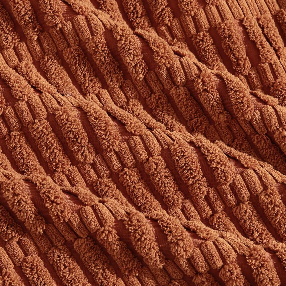 Fancy Homi 4 Packs Rust Decorative Throw Pillow Covers 16x16 Inch for Living Room Couch Bed Sofa, Terracotta Rustic Farmhouse Boho Home Decor, Soft Plush Striped Corduroy Square Cushion Case 40x40 cm