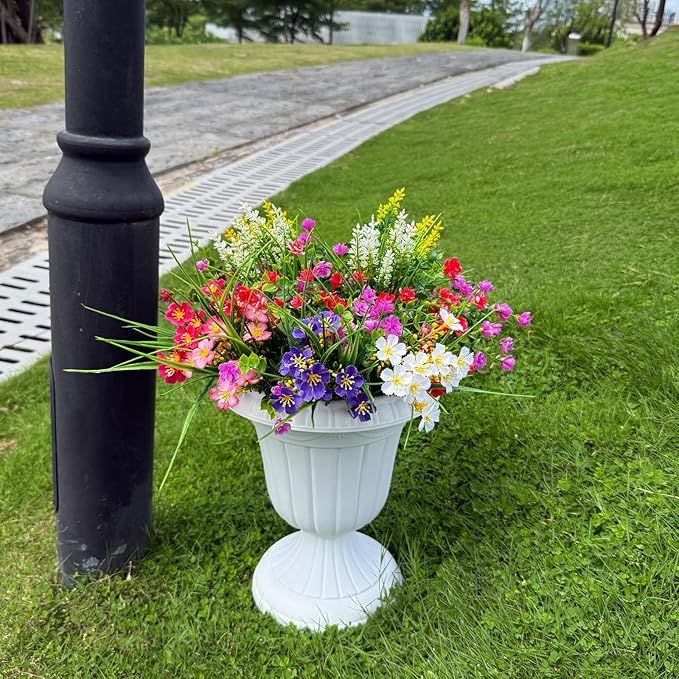 16 Bundles Artificial Flowers for Outdoor,UV Resistant Fake Flowers,No Fade Faux Plants for Outside Hanging Planters,Artificial Plants for Indoor Porch Garden Home Wedding Farmhouse Decor