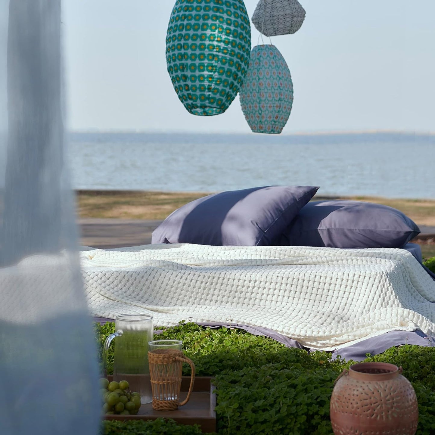 Bedsure Cooling Cotton Waffle Twin XL Blanket - Lightweight Breathable Blanket of Rayon Derived from Bamboo for Hot Sleepers, Luxury Throws for Bed, Couch and Sofa, Ivory, 66x90 Inches