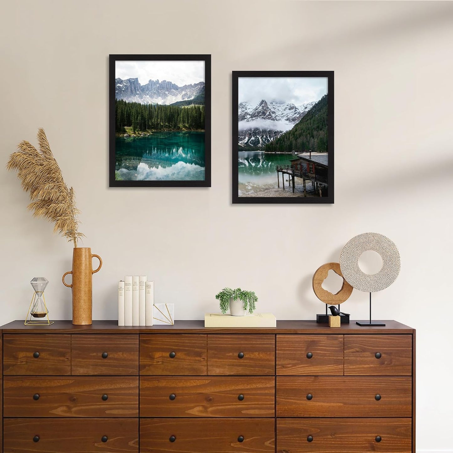 iRahmen 12x16 Picture Frame Set of 2 with Plexiglass, Wood Black Poster Frames Display 12 x 16 Photos for Wall Mounting Horizontal and Vertical