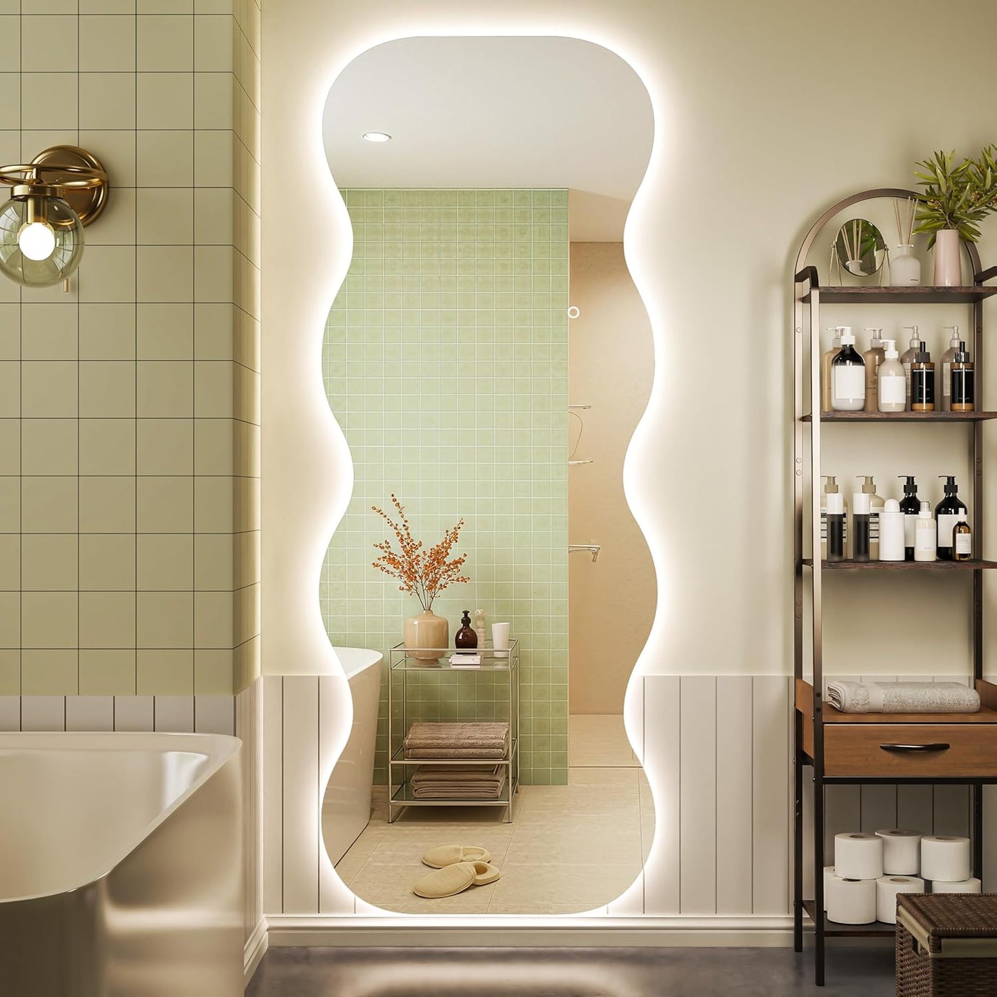 Hasipu Wavy Full Length Mirror with Lights - 71"×24" LED Wavy Floor Mirror, Frameless, Dimmable, Standing or Vertical/Horizontal Wall-Mounted Mirror for Bedroom, Living Room, Cloakroom