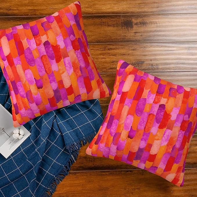 Throw Pillow Covers Watercolor Bricks Pillow Covers 18x18 Inch Set of 2 Red and Violet Throw Pillows Decorative Pillow Cases Cushion Covers for Bedroom Livingroom Sofa Farm House