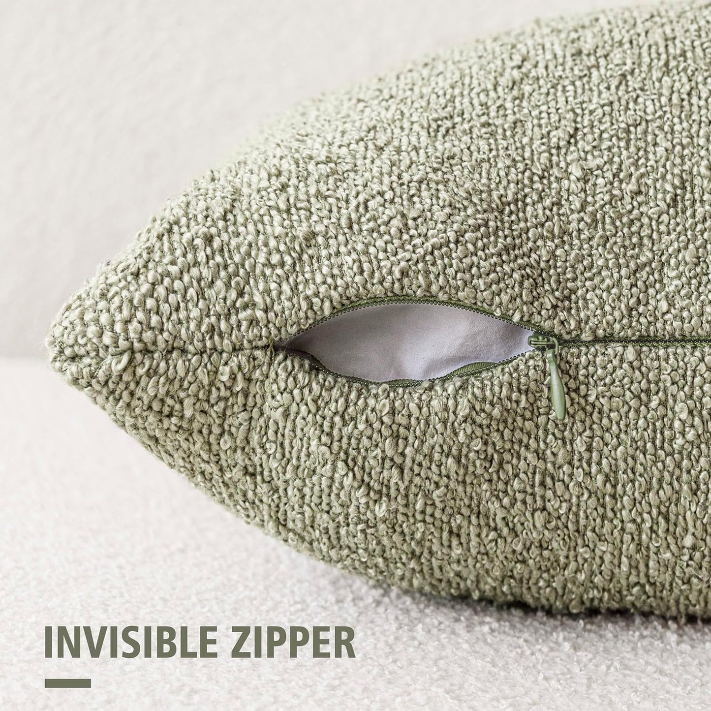 Foindtower Decorative Textured Boucle Throw Pillow Covers Accent Solid Pillow Cases Neutral Soft Cozy Couch Cushion Case for Chair Sofa Bedroom Living Room Home Decor 20x20 Inch,1PC,Dirty Sage Green