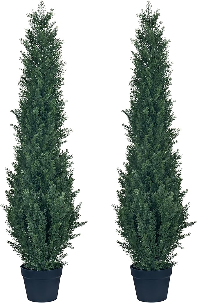 2 Packs 4ft Artificial Cedar Topiary Trees - Fake Boxwood Topiary Cypress Trees Potted Plants, Artificial Plants Shrubs for Home Indoor Outdoor Garden Porch Decor