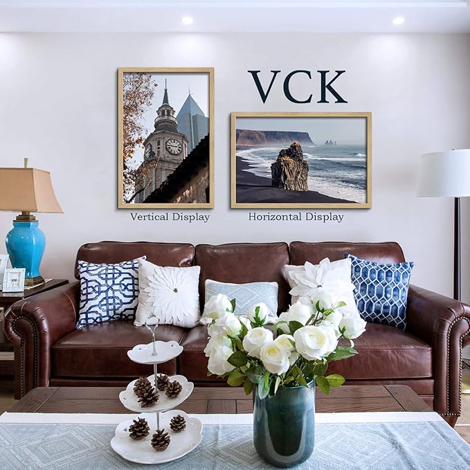 VCK 24x36 Poster Frame Set of 3 - Oak, Natural Solid Wood Picture Frames, Wall Gallery Frame