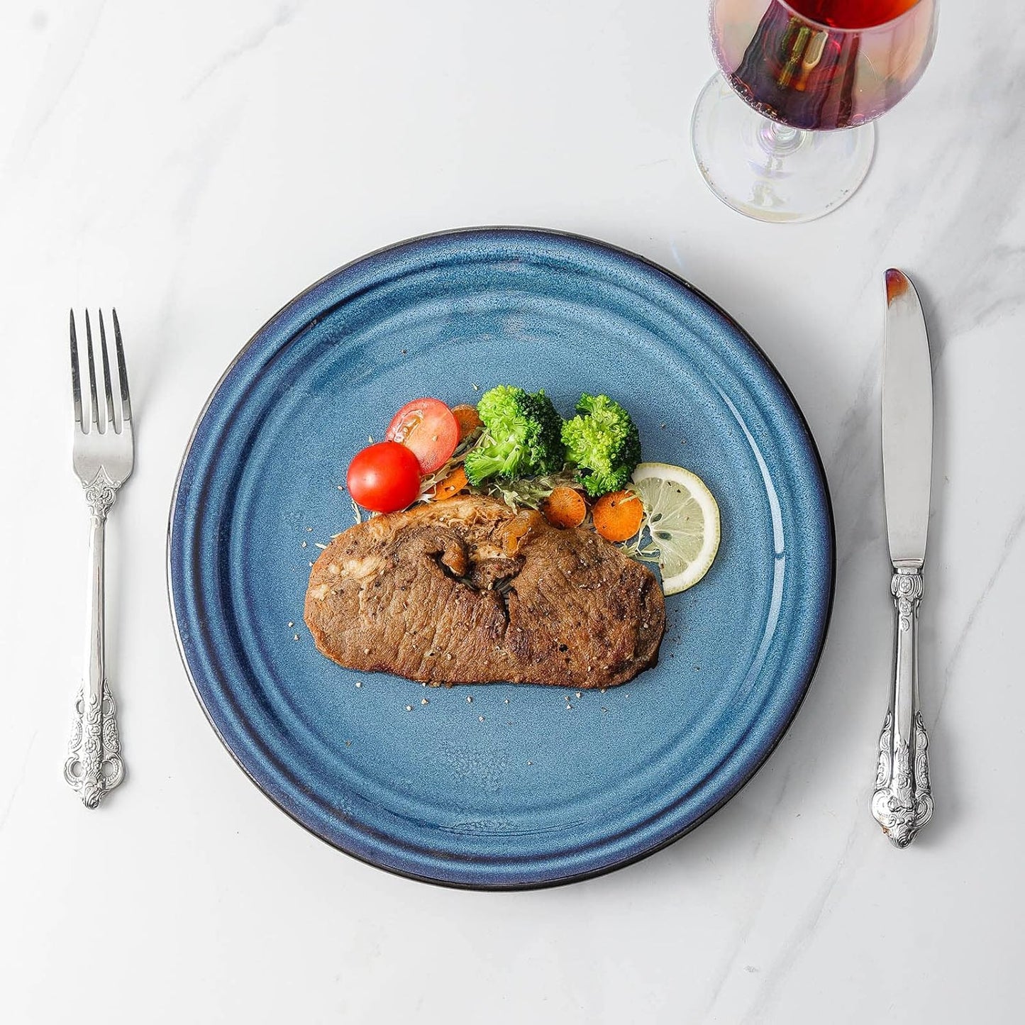 Hasense Ceramic Dinner Plates Set of 2,10 Inch Large Porcelain Pasta and Salad Plates,Blue Stoneware Plate Set Microwave,Oven,and Dishwasher Safe