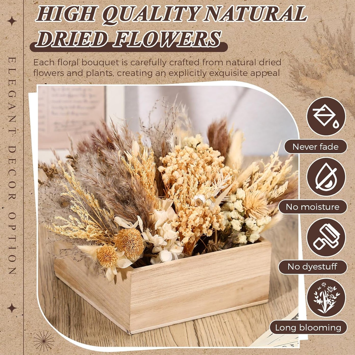 Layhit 24 Pcs Boho Dried Flower Bouquet Mini Wedding Handmade Dry Flowers Decor for Vase Crafts DIY Photo Boutonniere for Men Floral Plant for Bridesmaid Gift Birthday Decor(Stylish)