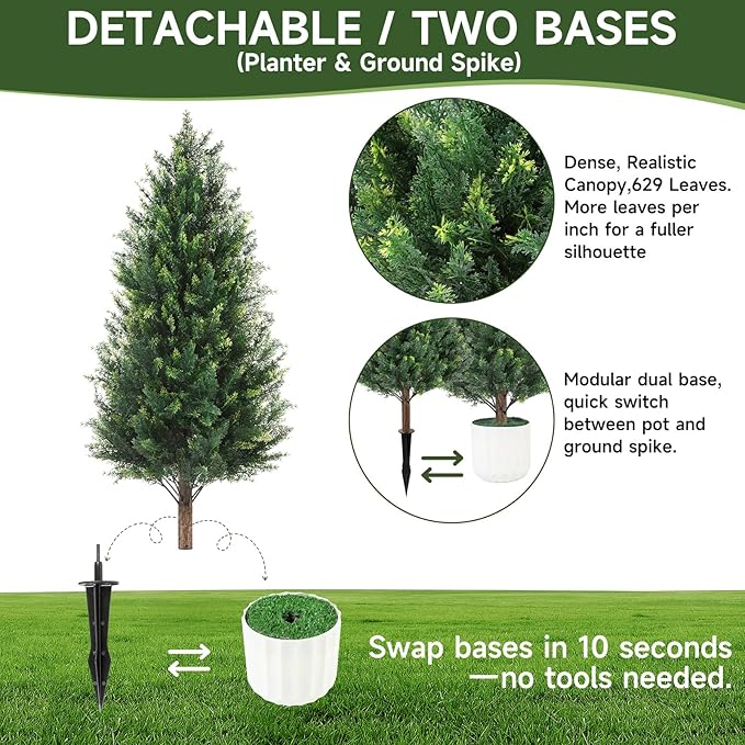 3FT Artificial Cedar Topiary Trees Set of 2 Detachable Planter & Spike,UV Resistant Faux Plants Outdoor and Indoor,Realistic Fake Bushes Pine Tree for Front Porch Decor Patio Offices Living Room
