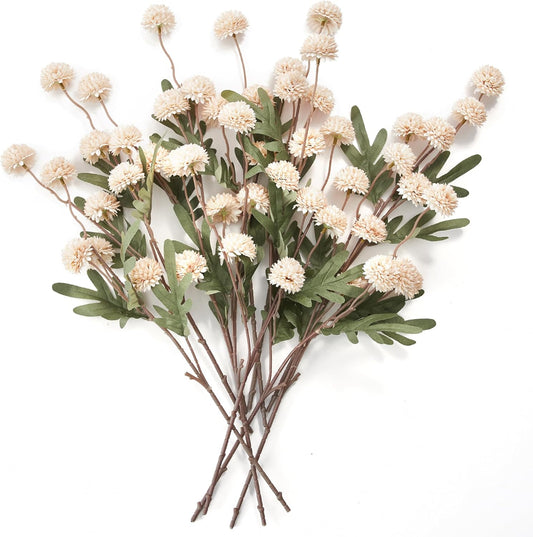 InnoGear Silk Flowers Pompon Mums Artificial Flowers, 10pcs 50 Heads Fake Mini Chrysanthemums with Long Stems Bulk Faux Kiku Flower for Decoration Memorial DIY Wedding Bouquets Centerpieces, Beige