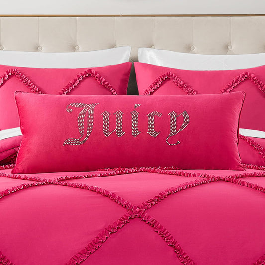 Juicy Couture Rectangle 1-Piece Decorative Accent, Premium Reversible Throw Pillow, Living Room and Bedroom Décor, 16"x36", Velvet Rhinestone Hot Pink