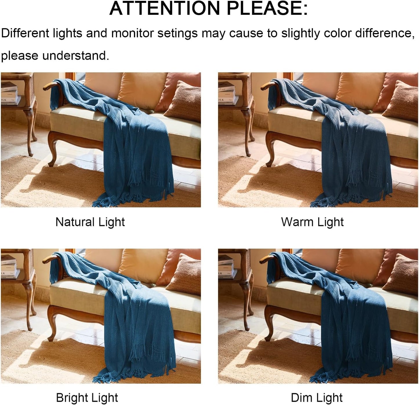 lifein Throw Blanket for Couch, Soft Boho Decor Bed Throw,Cozy Washed Blue Knitted Chenille Small Farmhouse Lightweight Throw (Washed Blue,50 * 60")