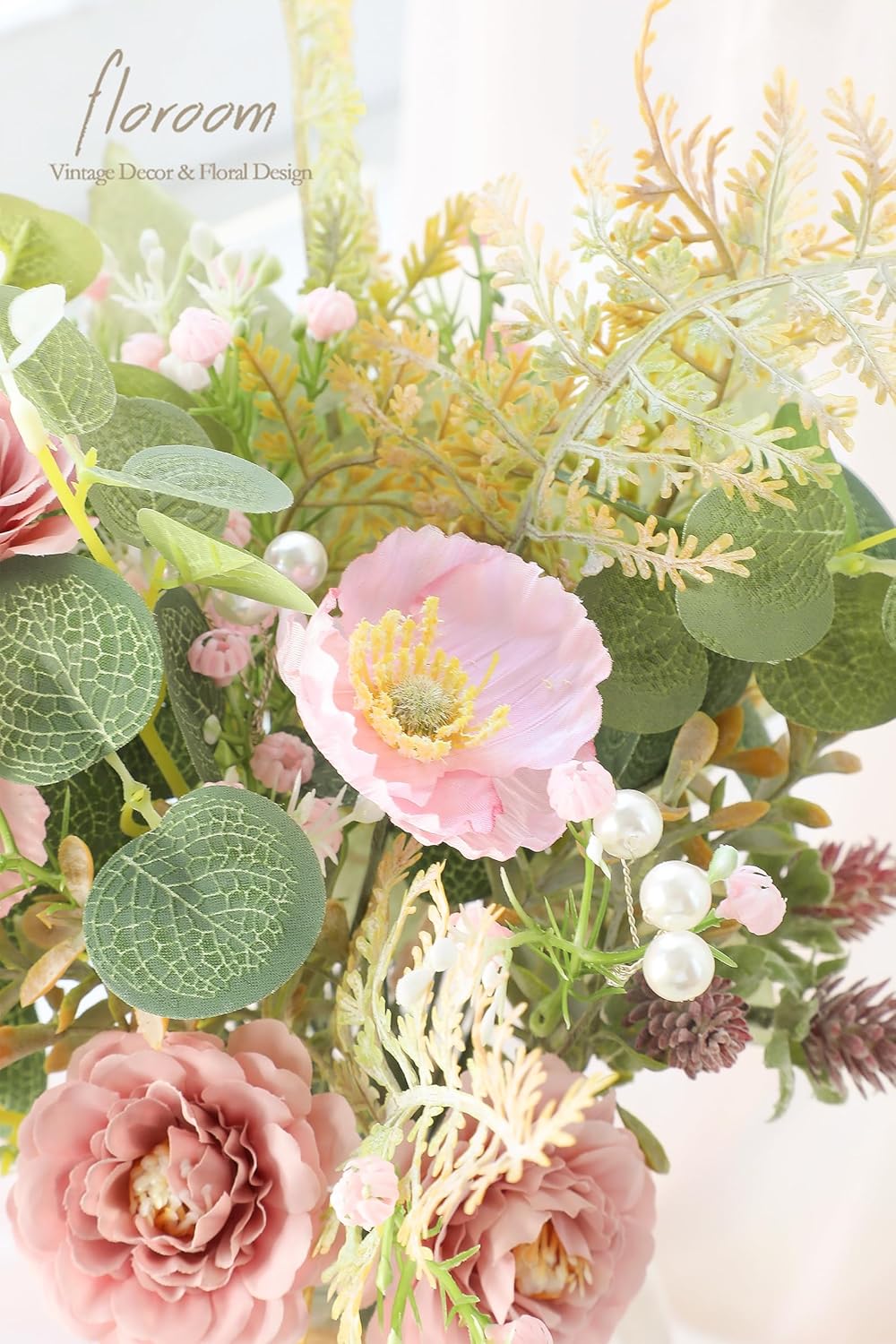 Floroom Artificial Greenery Stems Box Set, 45pcs with 6 Kinds of Faux Greenery Flowers Picks for DIY Bridal Bouquets Wedding Floral Arrangement Table Centerpieces, Dusty Rose & Green