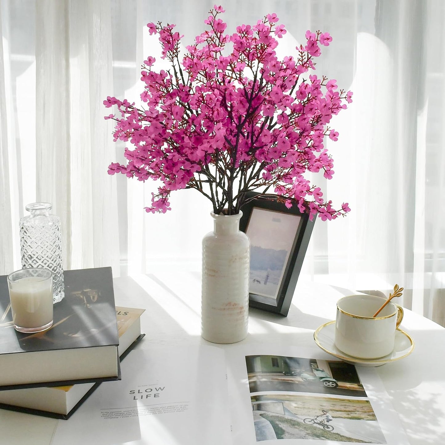 Mandy's Lavender Artificial Baby’s Breath Flowers 6 Bundles Silk Gypsophila with Bendable Stems for Fall Centerpiece Wedding Decor and Table Arrangements