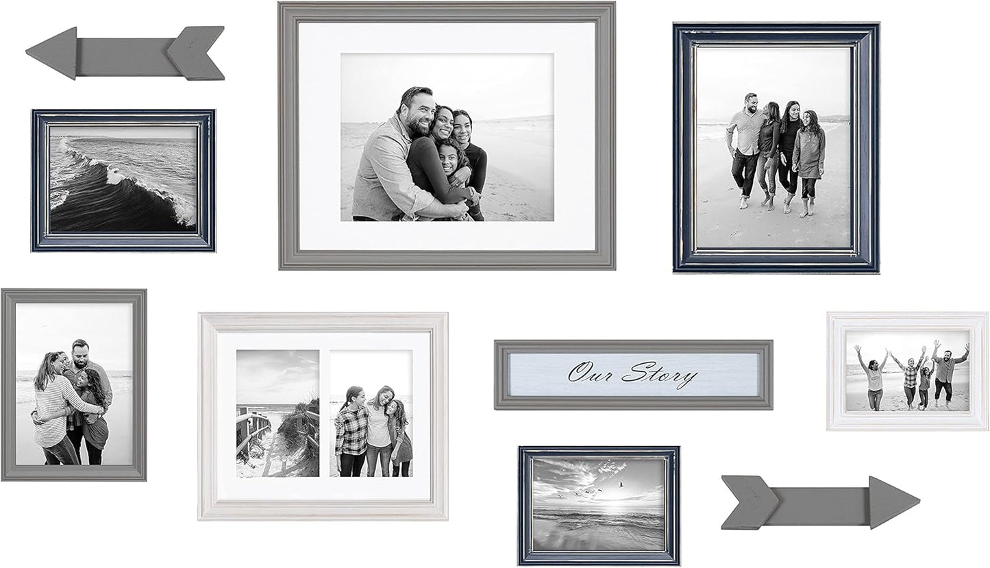 Kate and Laurel Bordeaux Expressions Wall Decor Collection, Set of 10, Coastal Finishes, Assorted Size Frames and Decorative Wall Accents