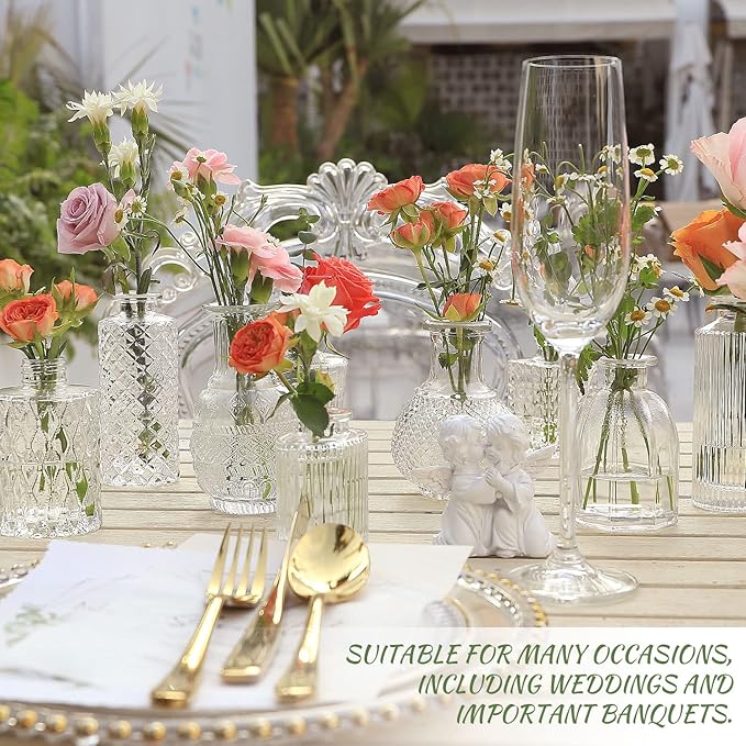 Glass Bud Vase Set of 22, Small Vases for Flowers, Clear Centerpieces, Mini in Bulk Rustic Wedding Decorations, Vintage Look Home Table Flower Decor