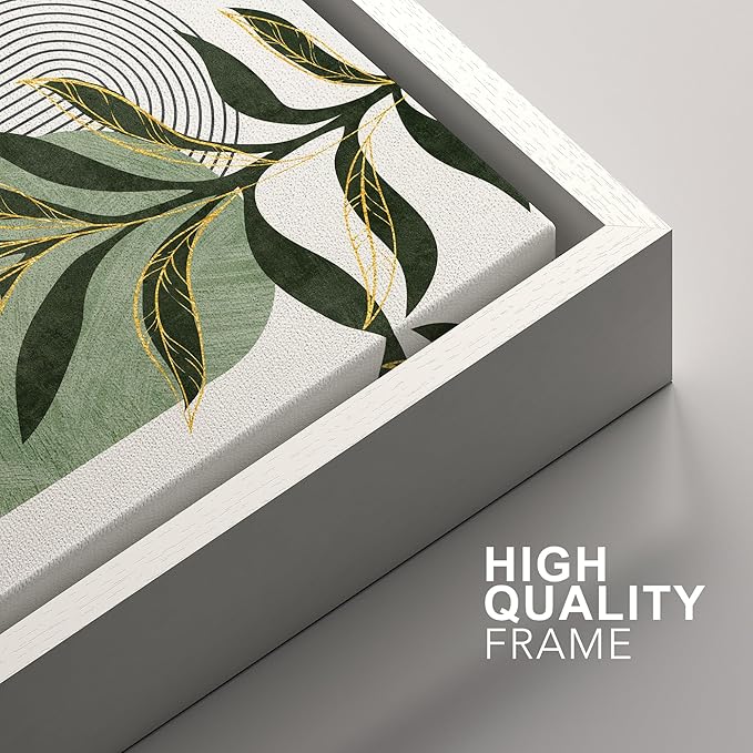 SIGNFORD Framed Canvas Print Wall Art Set Jungle Palm Leaf Geometric Polygons Abstract Shapes Illustration Modern Art Decorative Nordic Nature for Living Room, Bedroom, Office - 24"x36"x2 White